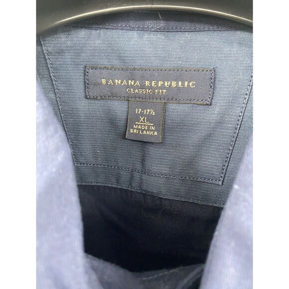 Banana Republic Dress Shirt Navy Classic Fit Guayabera Long Sleeve XL 17/ 17.5 - Picture 2 of 6